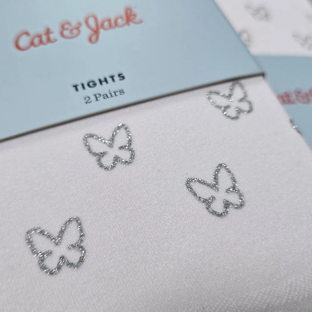 Cat & Jack Butterfly Tights and Black Tights Set (2 PAIR) NEW size 4X to 6X